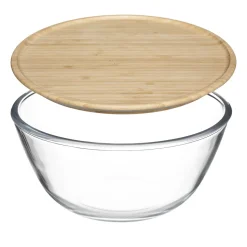 Ensaladera de vidrio 2.5L con tapa bambú