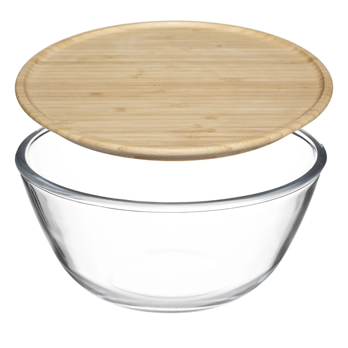 Ensaladera de vidrio 2.5L con tapa bambú
