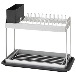 Escurreplatos con 2 niveles gris de aluminio