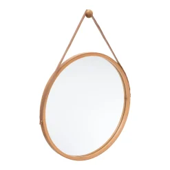 Espejo De Baño Bambú Con Asa De Cuero