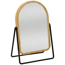 Espejo de baño de bambú con soporte metálico