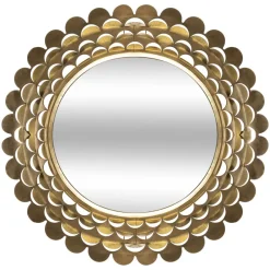 Espejo De Pared Metal Flor Dorado 91x9Cm