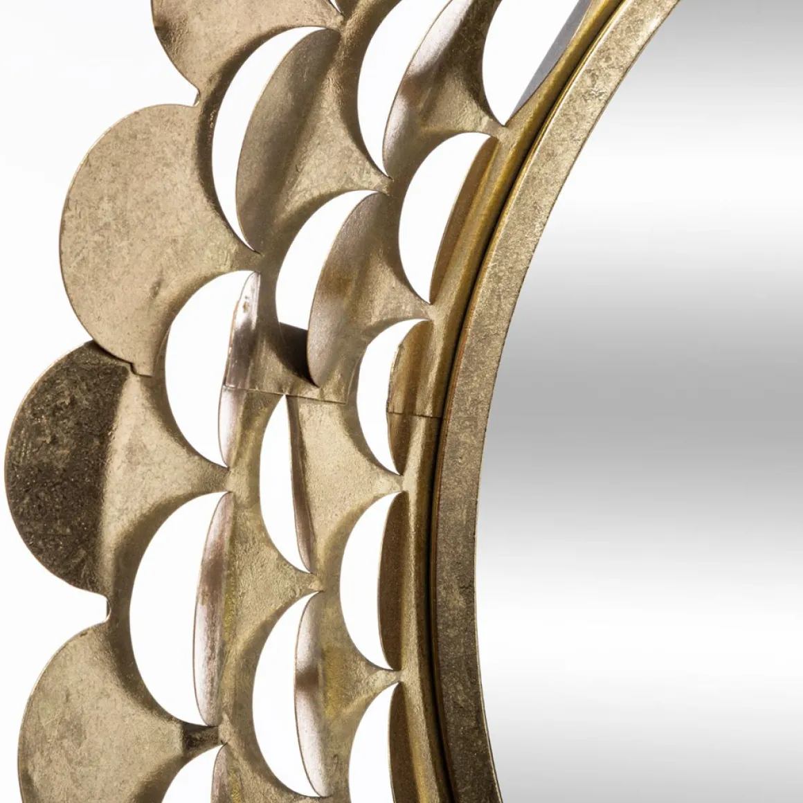 Espejo De Pared Metal Flor Dorado 91x9Cm