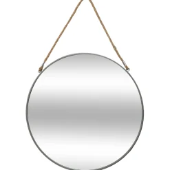 Espejo De Pared Metal Gris C/Cuerda 55Cm