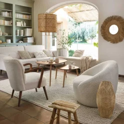 Espejo De Pared Redondo Ael Beige De Rafia 80Cm