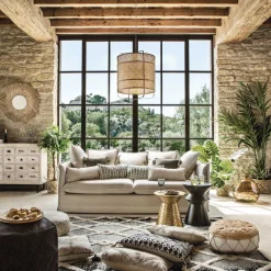 Espejo De Pared Redondo Ael Beige De Rafia 80Cm