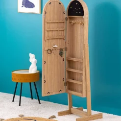 Espejo De Pie Beige Con Joyero