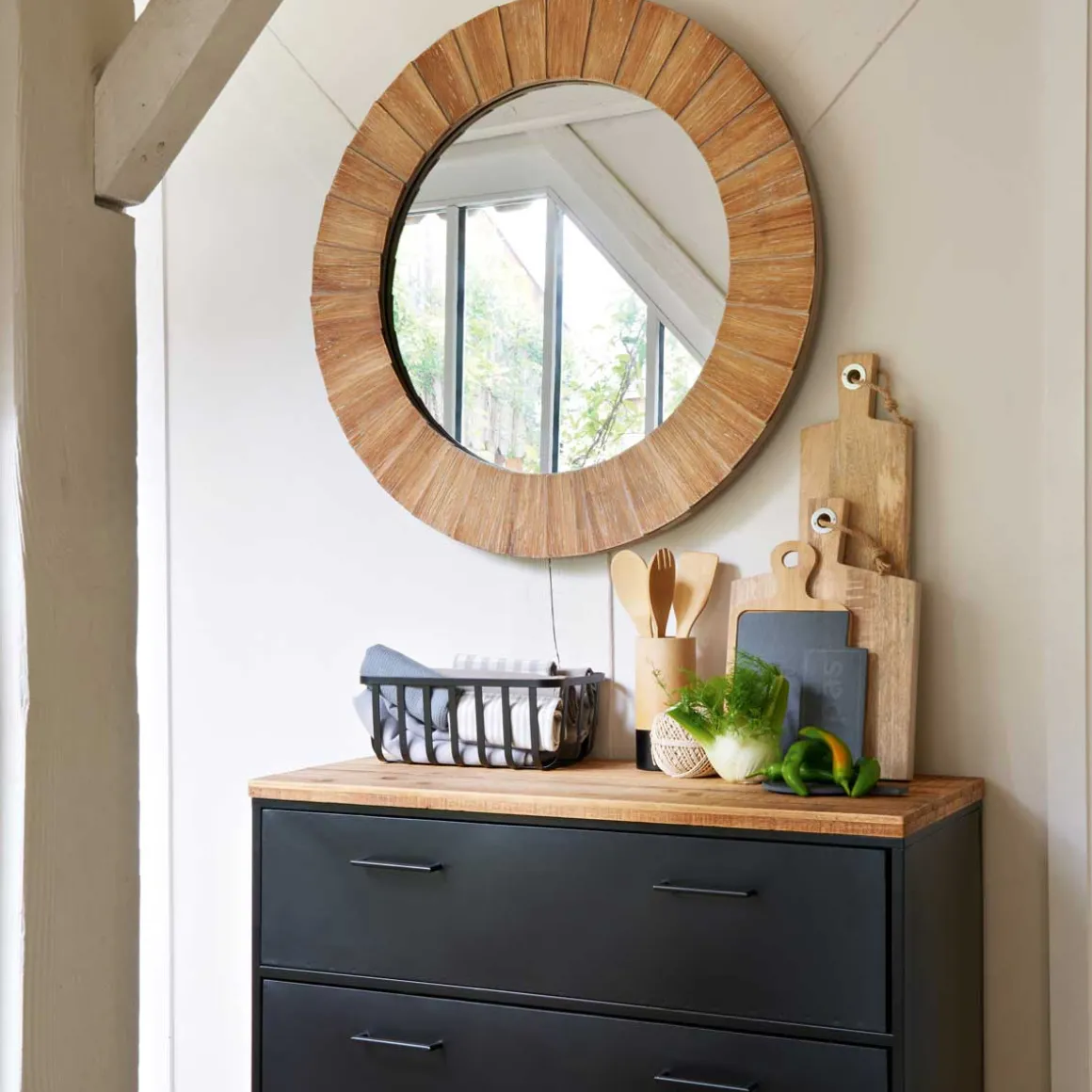 Espejo Pared De Madera Marrón 83Cm