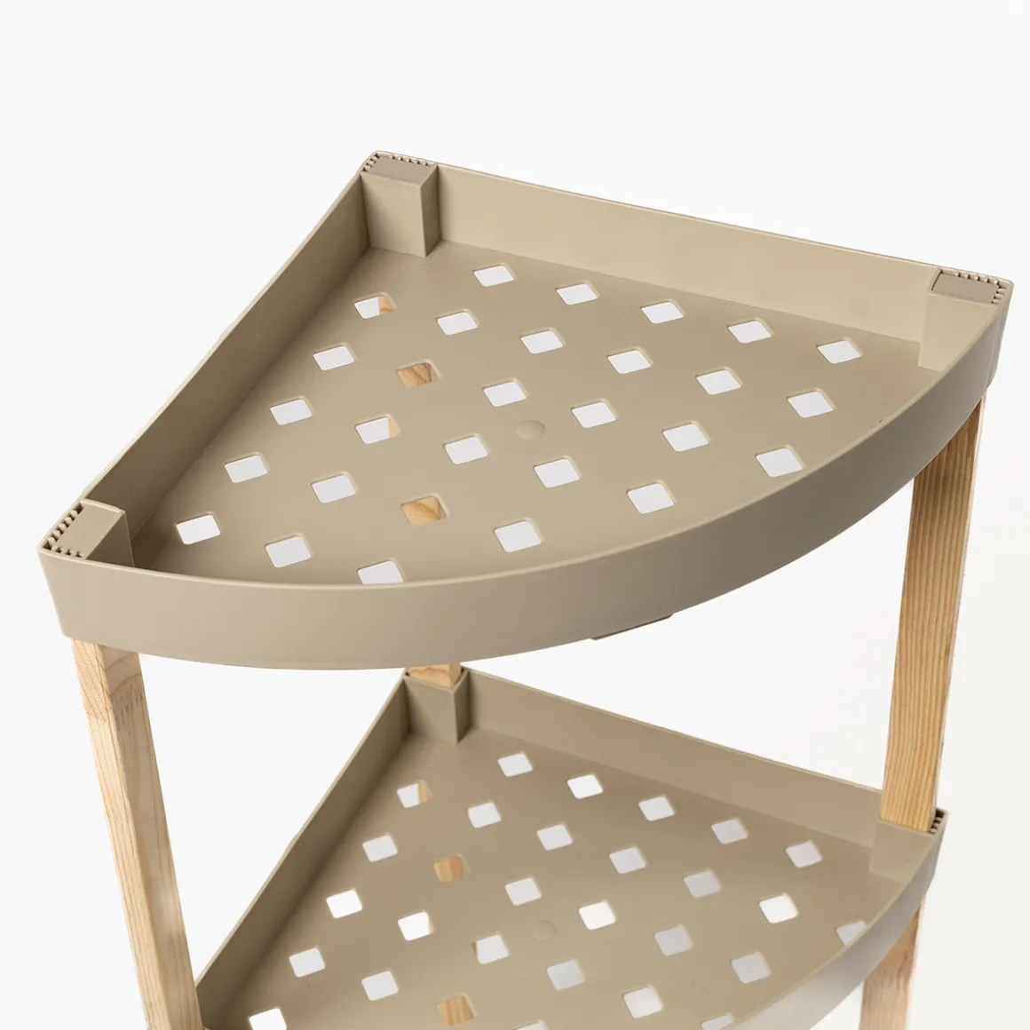 Estante esquinero con 3 niveles beige de madera