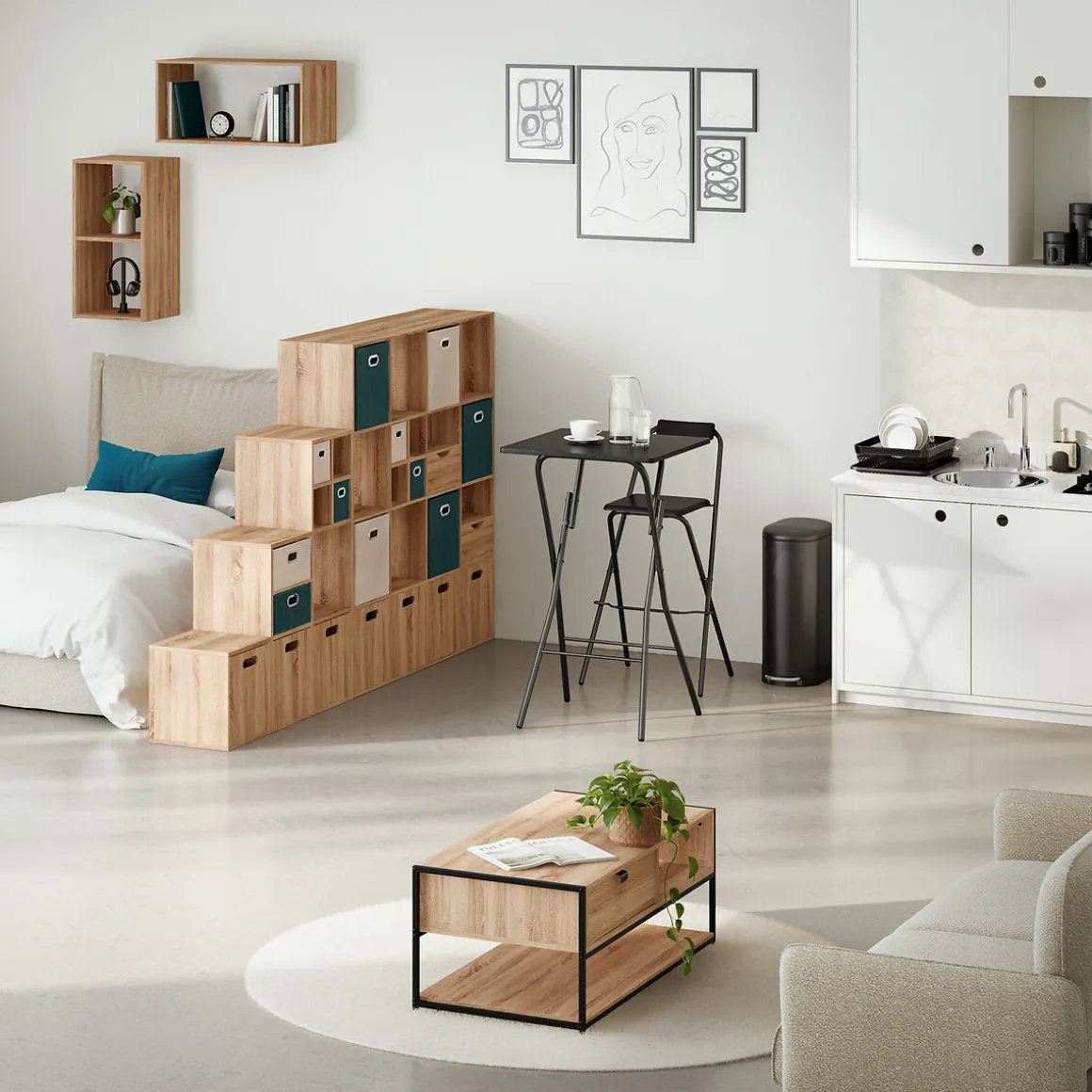 Estantería MIXMODUL natural con 6 módulos