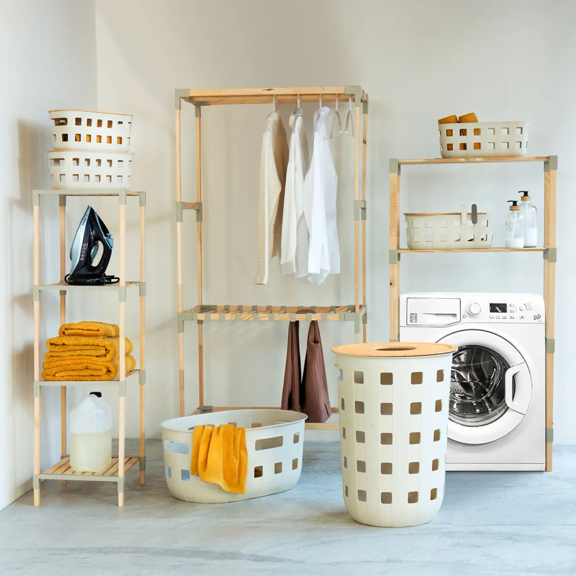 Estantería multifuncional beige de madera