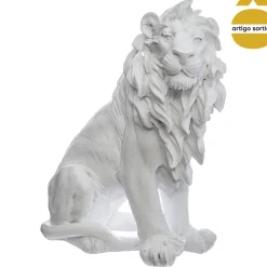 Estatua León Resina Blanco/Negro 31Cm