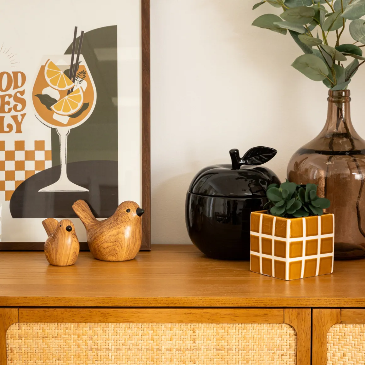 Estatua pájaro de cerámica marrón