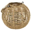 Farol De Rafia Beige Con Portavelas De Vidrio Maty