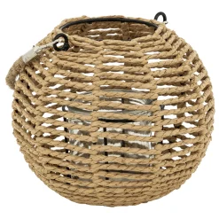 Farol De Rafia Beige Con Portavelas De Vidrio Maty