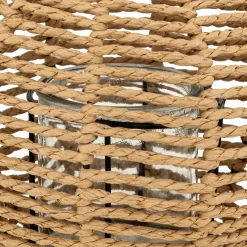 Farol De Rafia Beige Con Portavelas De Vidrio Maty