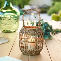 Farol De Ratán Beige 17x18Cm