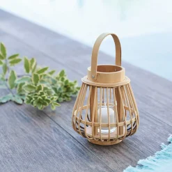 Farol decorativo de bambú color natural