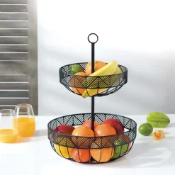 Frutero Metálico Negro 2 Niveles 42Cm