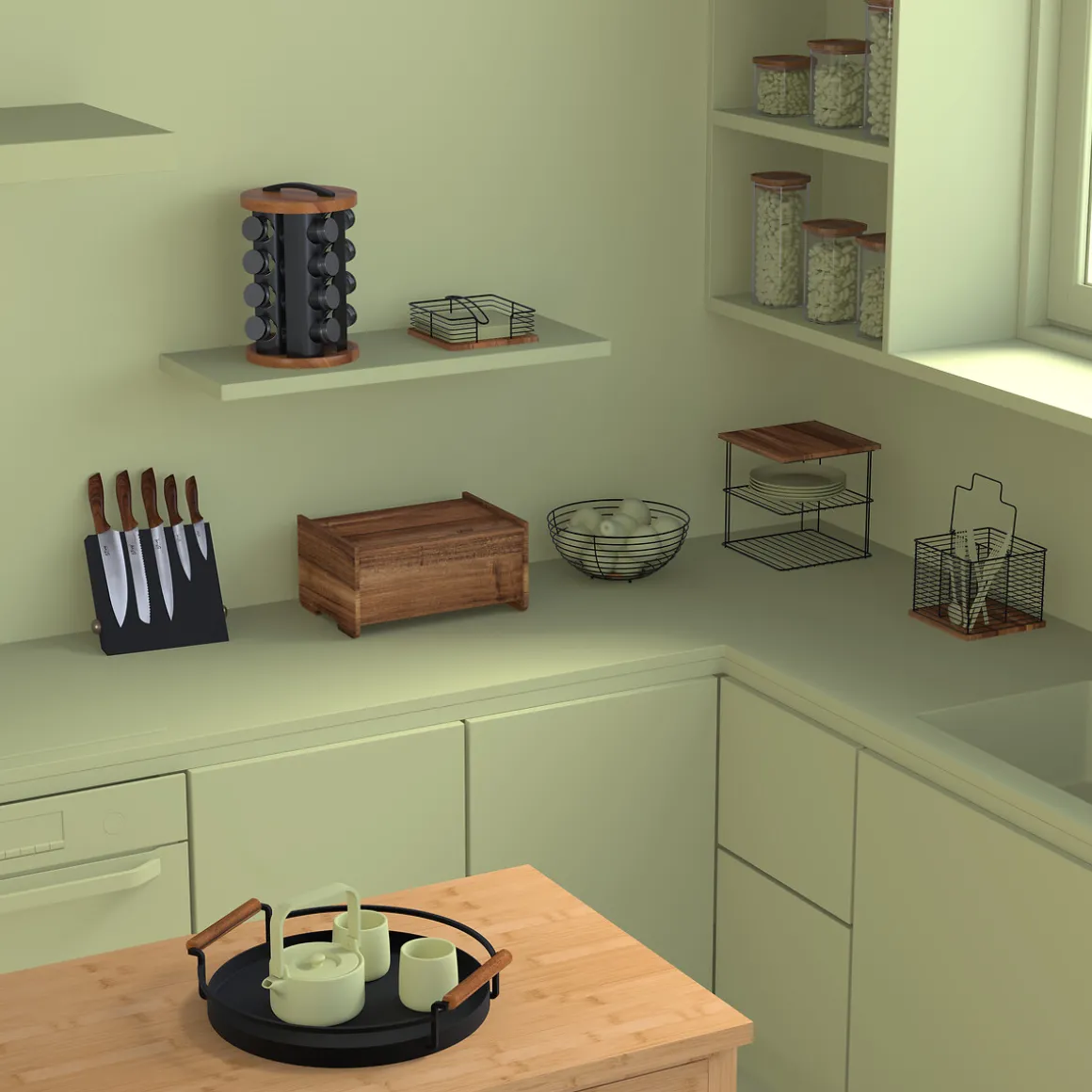 Frutero Negro Metálico Y Madera 28cm