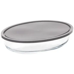 Fuente ovalada para horno de vidrio con tapa