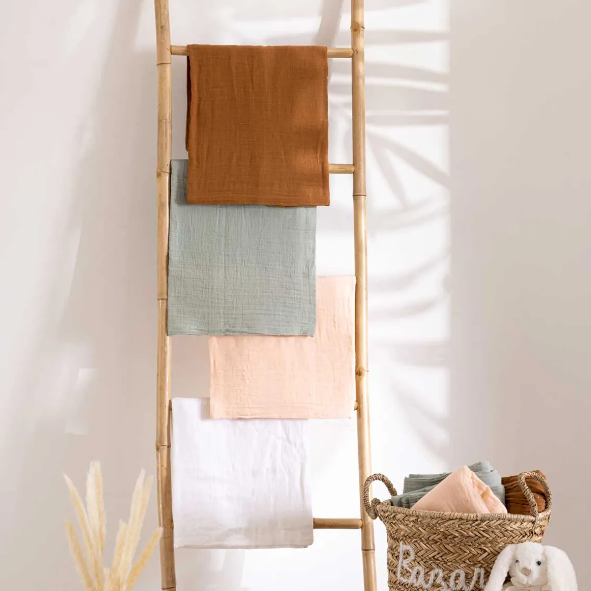 Funda nórdica y funda de cojín de gasa terracota