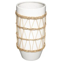 Jarrón Blanco De Cerámica Decoración Ratán