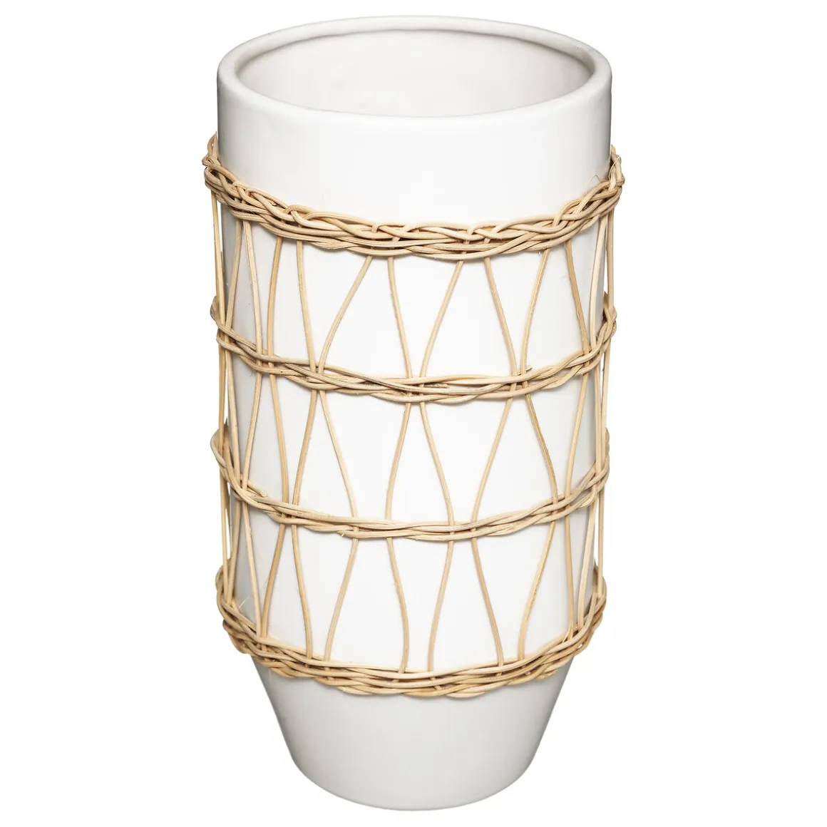 Jarrón Blanco De Cerámica Decoración Ratán