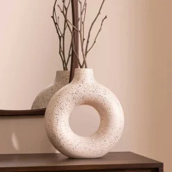 Jarrón De Cerámica Blanca Con Lunares Negros 30cm