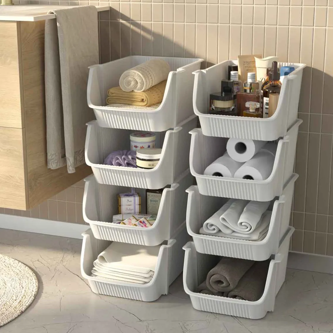 Juego 4 cestas de almacenaje gris claro