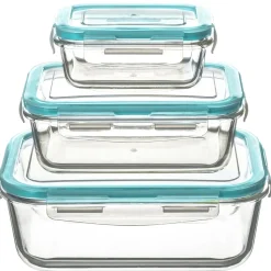 Juego 3 Cajas De Vidrio Herméticas Rectangulares