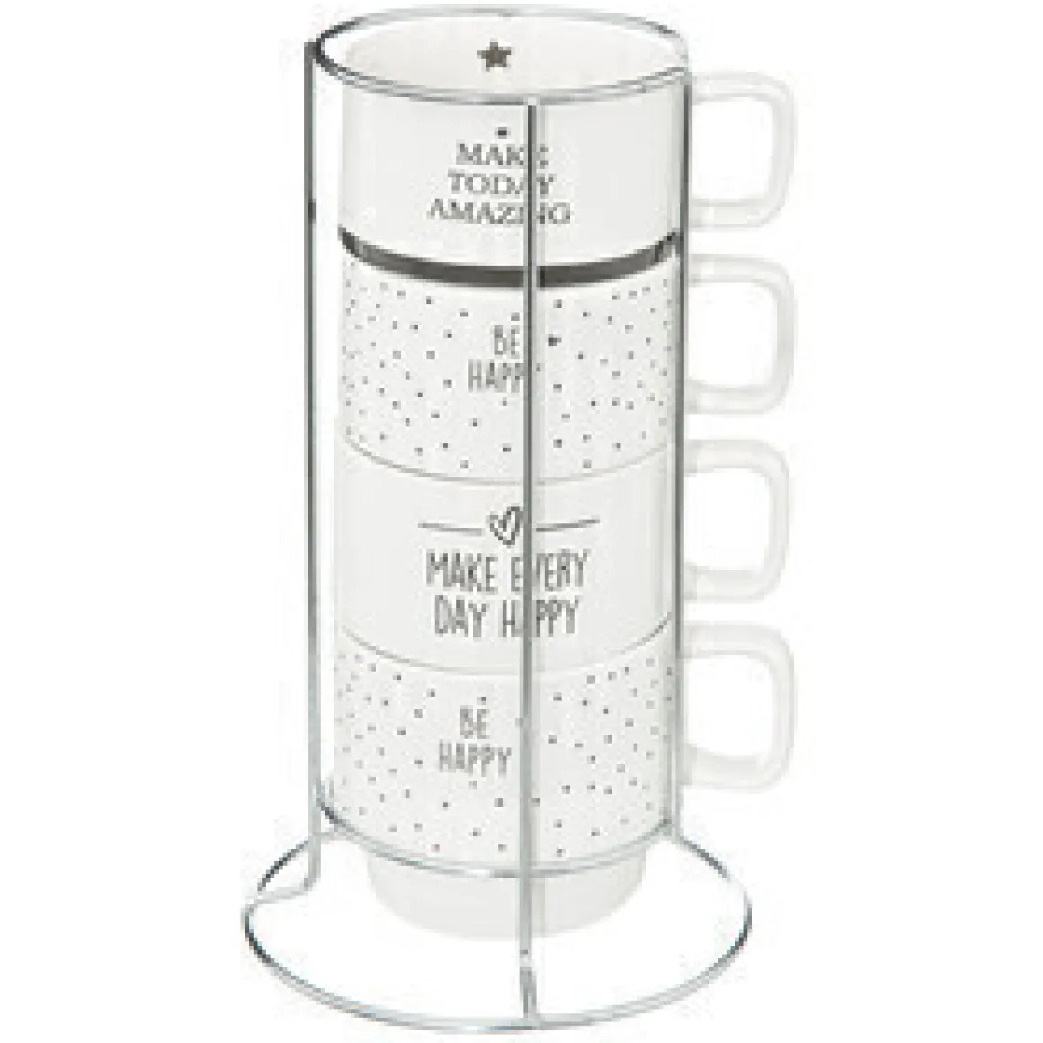 Juego 4 tazas HAPPY con soporte 22cl