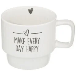 Juego 4 tazas HAPPY con soporte 22cl