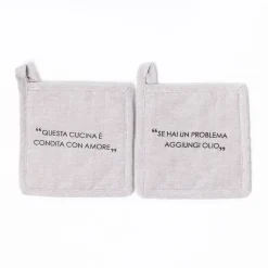 Juego de 2 agarradores con frase taupe de algodón