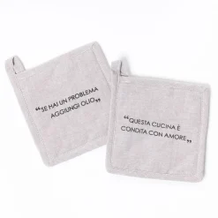 Juego de 2 agarradores con frase taupe de algodón