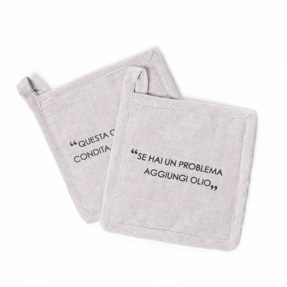 Juego de 2 agarradores con frase taupe de algodón