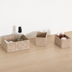 Juego de 3 cestas wc beige de poliéster