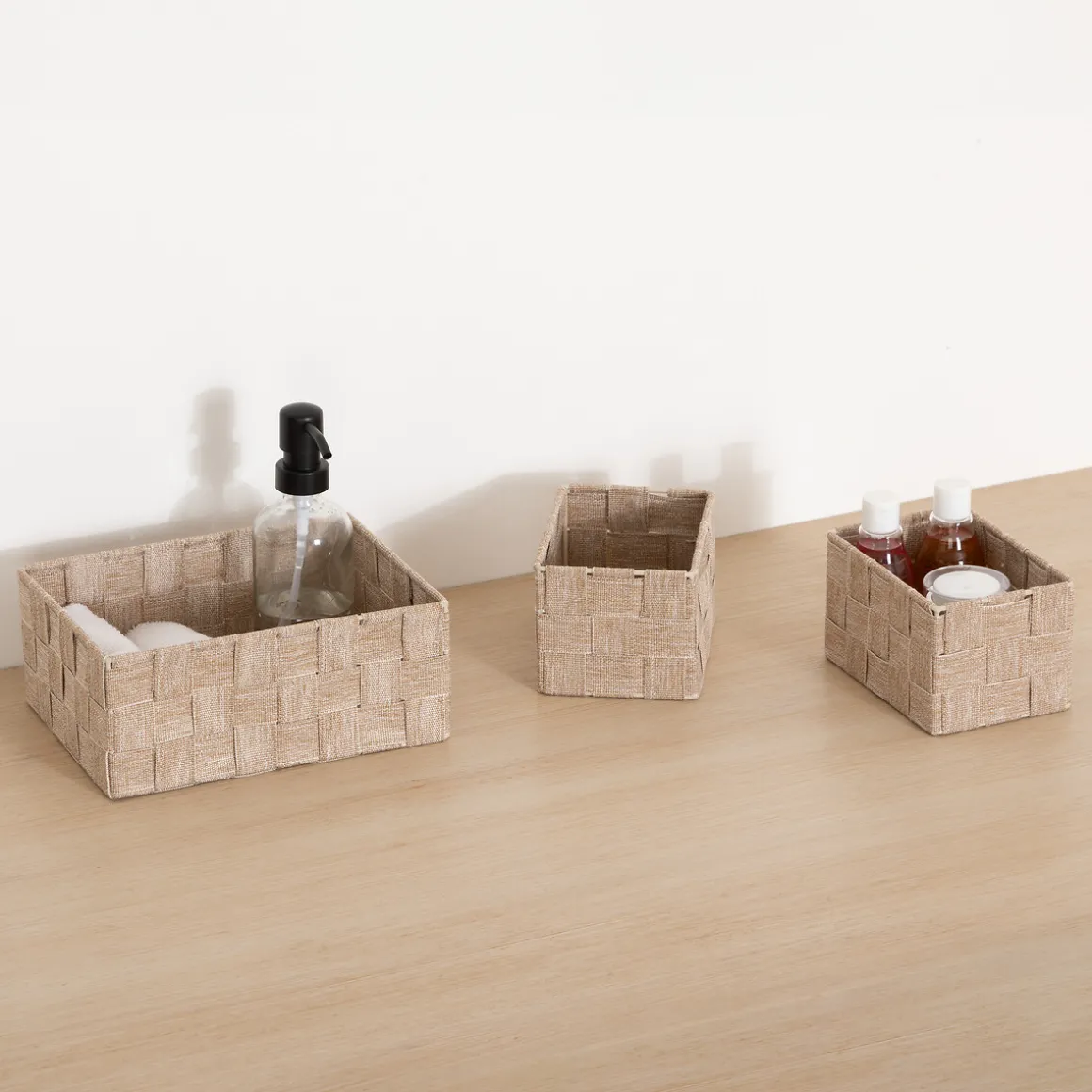 Juego de 3 cestas wc beige de poliéster