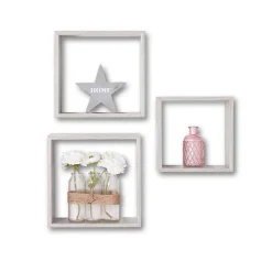 Juego De 3 Estantes Cubo Mdf Roble