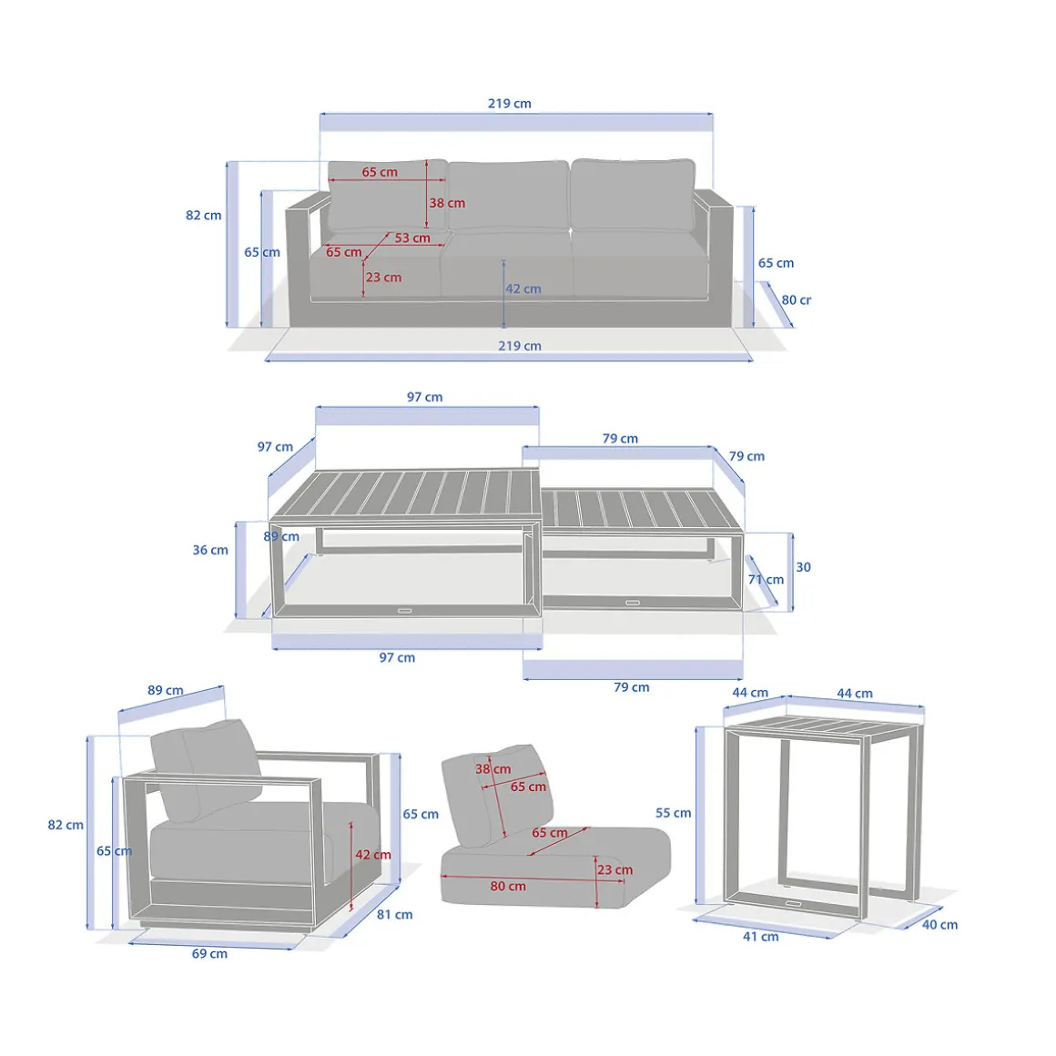 Juego de jardín ALLURE avoine y lin 5 plazas