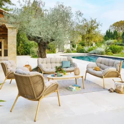 Juego de jardín MELOANE de 7 plazas efecto madera