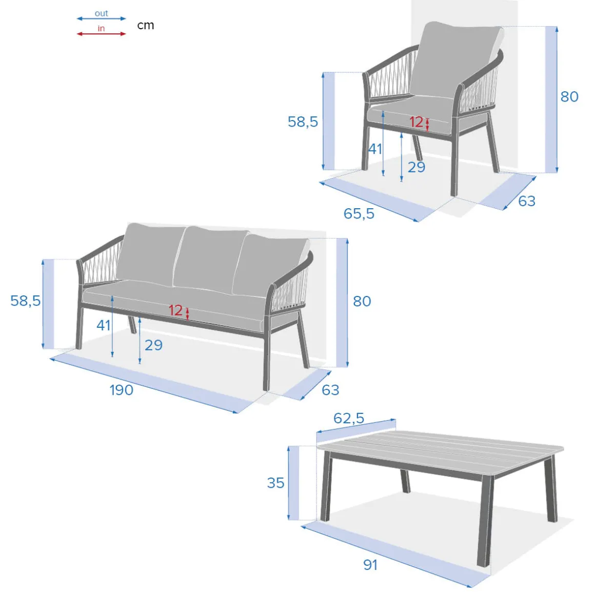 Juego de jardín ORIENGO gris oscuro