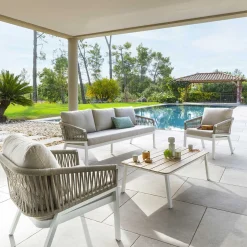 Juego de jardín ORIENGO gris pardo y blanco