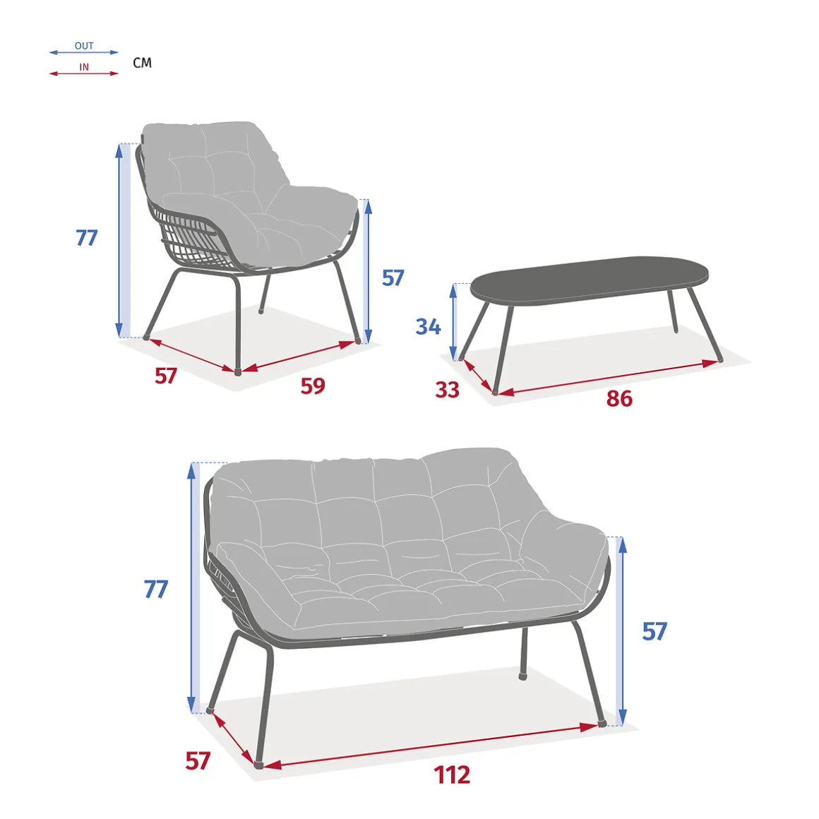 Juego de jardín PAOPAO blanco 4 plazas