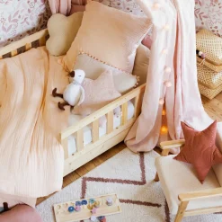 Juego funda nórdica y funda de cojín de gasa rosa