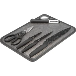 Juego Tabla Cortar+4 Cuchillos+Tijeras