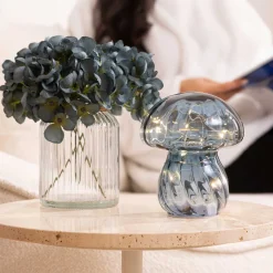 Lámpara De Mesa Azul De Vidrio Malu