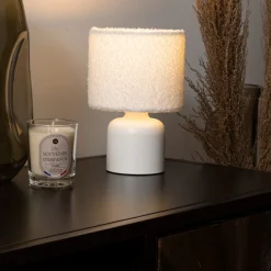 Lámpara De Mesa Bona Con Pantalla De Piel Bouclé