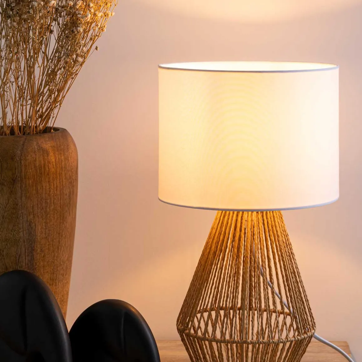 Lámpara De Mesa Lila Beige 23x40Cm