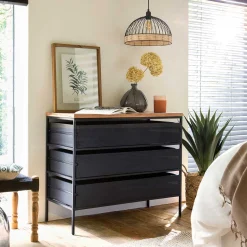 Lámpara De Techo De Ratán Negra 35x25Cm